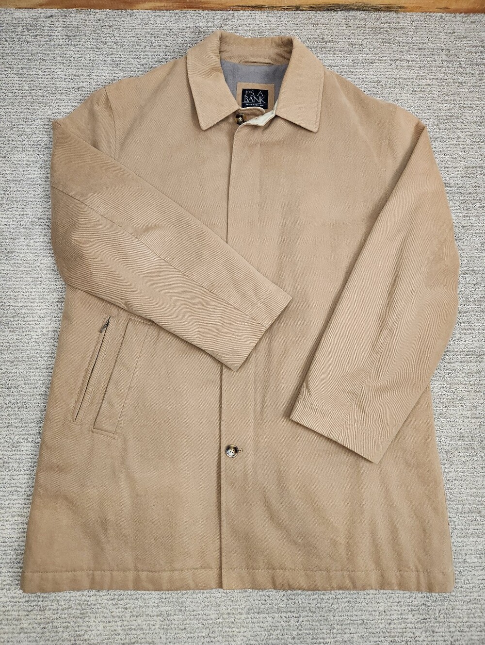 Jos A Bank Trench Car Coat Tan Brown Mens Large Lined Dress City Business Mid